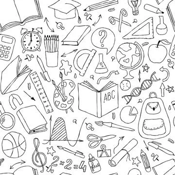 Back to school seamless vector pattern. Good for textile fabric design, wra.. Illustrazione stock