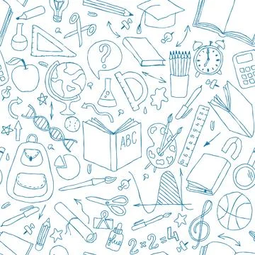 Back to school seamless vector pattern. Good for textile fabric design, wra.. Illustrazione stock
