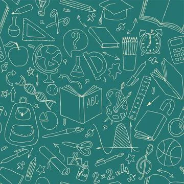 Back to school seamless vector pattern. Good for textile fabric design, wra.. 스톡 일러스트