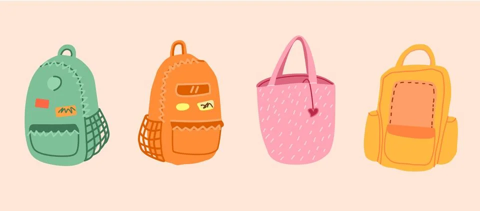 Back to school : a set of backpacks for study. Vector flat illustration Illustrazione stock