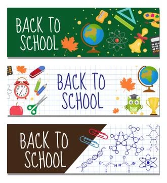 Back to school set of banners, template with space for text for your design.  Stock Illustration