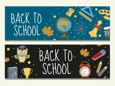 Back to school set of banners, template with space for text for your design.  Stock Illustration