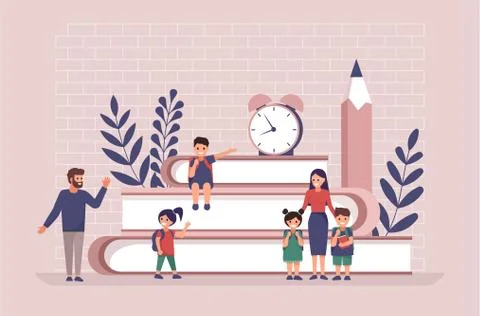 Back to school. Set of boys and girls going to elementary or middle school Stock Illustration