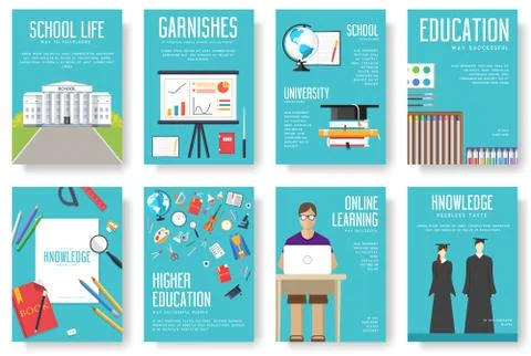 Back to school set of cards illustrations design brochure Stock Illustration