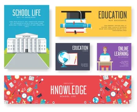 Back to school set of cards illustrations design brochure Stock Illustration