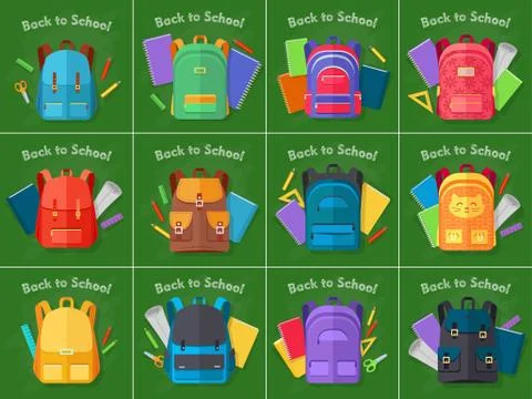 Back to School. Set of Different Kinds Backpacks Stock Illustration