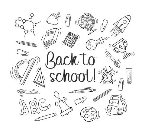 Back to school. Set of elements in doodle style. Writing supplies - pens, pen Stock Illustration