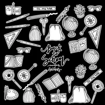 Back to school set of monochrome stickers. Stock Illustration