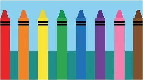 Back to School Set of multi colored wax crayons arranged in a straight line.. Stock Illustration