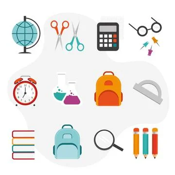 Back to school set of objects. School and education icons, symbols isolated o Stock Illustration