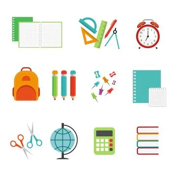 Back to school set of objects. School and education icons, symbols isolated o Stock Illustration