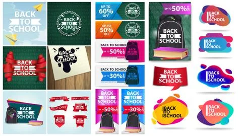 Back to school, a set of posters and discount banners for your creativity iso Stock Illustration