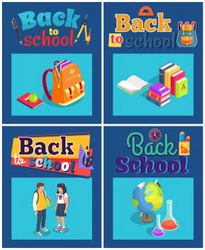 Back to School Set of Posters with Various Objects イラスト素材