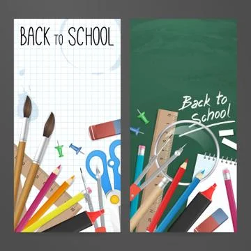 Back to school set vector banner with school supplies Illustrazione stock