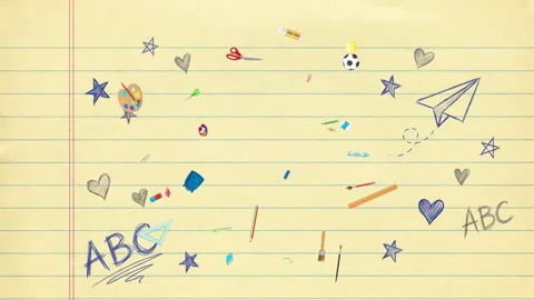 Back to school shopping promo template with stationeries exploding on legal pad Stock Footage 336489739