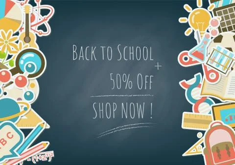 Back to school side element stickers on blackboard Illustrazione stock