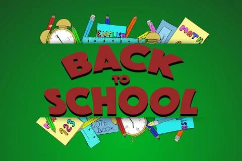 Back to school sign with texture and hand drawn school supplies. Stock Illustration
