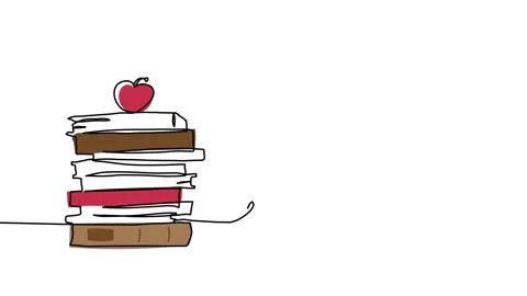 Back to school simple animated illustration with stack of books and apple. One Stock Footage 300965384