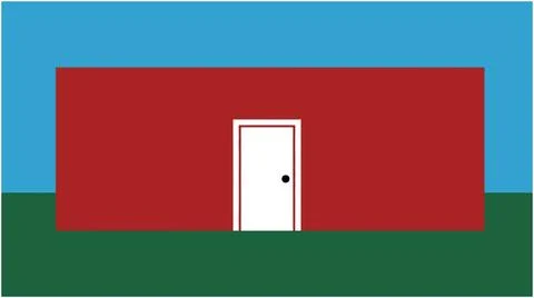 Back to School Simple flat vector illustration of a white door in a red wal.. Stock Illustration