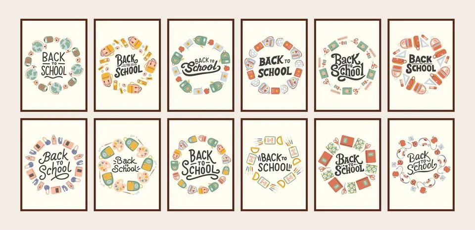 Back to school simple poster big set. Trendy school banners, backgrounds. Modern Stock Illustration