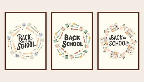 Back to school simple poster set. Trendy school banners, backgrounds. Modern Stock Illustration