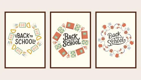 Back to school simple poster set. Trendy school banners, backgrounds. Modern Stock Illustration