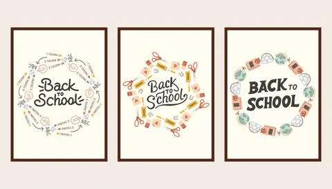 Back to school simple poster set. Trendy school banners, backgrounds. Modern Illustrazione stock