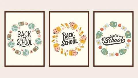Back to school simple poster set. Trendy school banners, backgrounds. Modern Stock Illustration