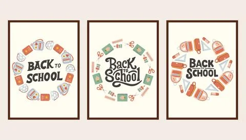 Back to school simple poster set. Trendy school banners, backgrounds. Modern Stock Illustration