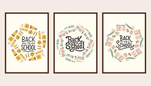 Back to school simple poster set. Trendy school banners, backgrounds. Modern Stock Illustration