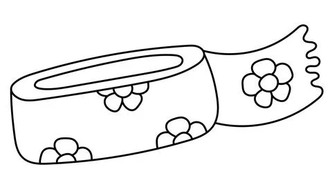 Back to school. Sketch of Packing tape with floral pattern. School supplies.. Stock Illustration