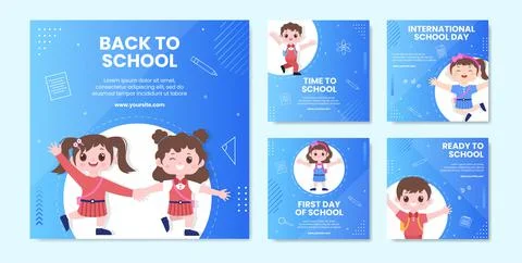 Back To School Social Media Post Template Flat Cartoon Background Vector Illu 스톡 일러스트