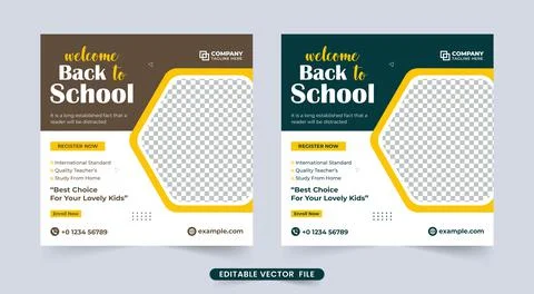 Back-to-school social media post design with dark and coffee colors. Standard Stock Illustration