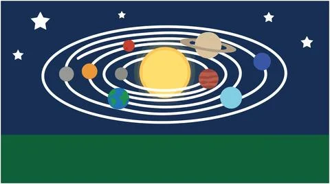 Back to School Solar system planets orbiting the sun space illustration wit.. 스톡 일러스트