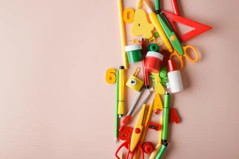 Back to school. Space for copying. Flat position, top view. Stock Photos