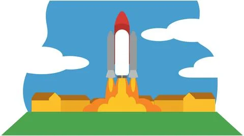 Back to School Space shuttle taking off from launch site with facility expl.. Stock Illustration