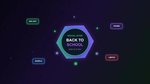 Back to School Special Offer Motion Graphics Animation with Neon UI Elements Stock Footage 344353692