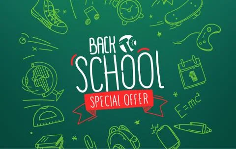Back to school special offer. Vector banner w??? lettering inscription Stock-Illustration