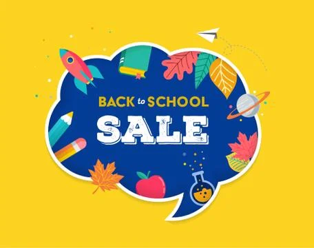 Back to school, speech bubble with many education icons, elements. Vector Stock Illustration