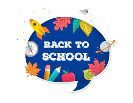 Back to school, speech bubble with many education icons, elements. Vector Stock Illustration