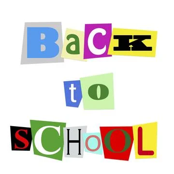 Back to school spelled with colorful overlapping cut out letters Ilustración de archivo