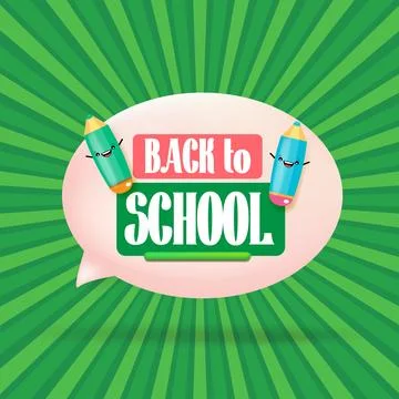 Back to school square banner vector illustration with kawaii pencil characters Stock Illustration