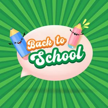 Back to school square banner vector illustration with kawaii pencil characters Stock Illustration