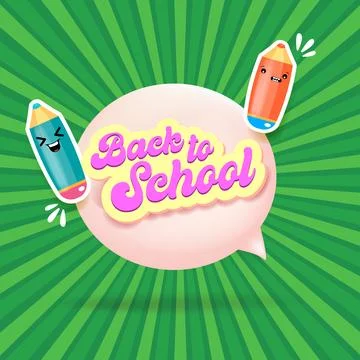 Back to school square banner vector illustration with kawaii pencil characters Stock Illustration