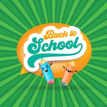 Back to school square banner vector illustration with kawaii pencil characters Illustrazione stock
