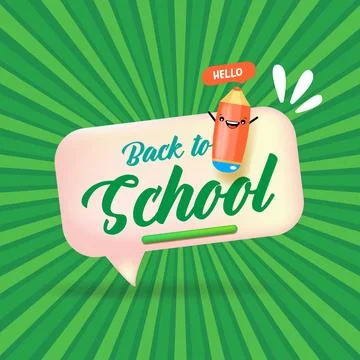 Back to school square banner vector illustration with kawaii pencil characters Stock Illustration