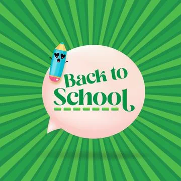 Back to school square banner vector illustration with kawaii pencil characters Illustrazione stock