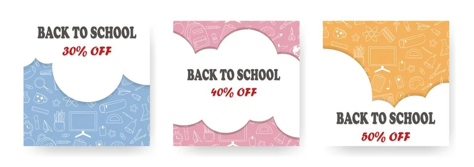 Back to school square post layout set Stock Illustration