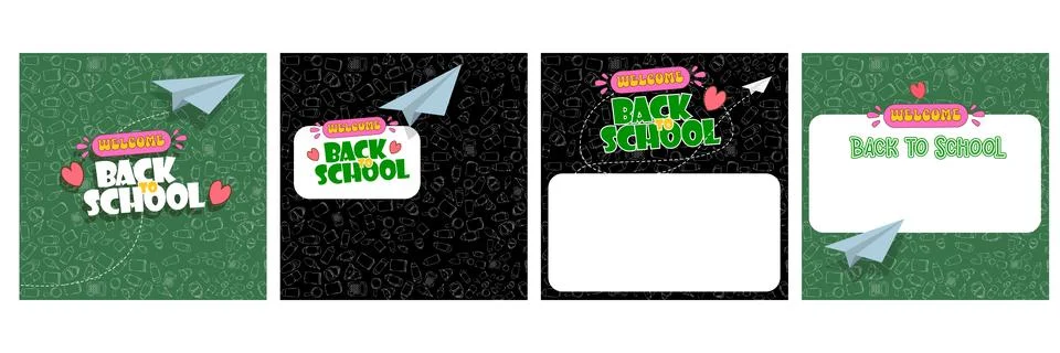 Back to school square poster and banners set templates. Vector banner Stock Illustration