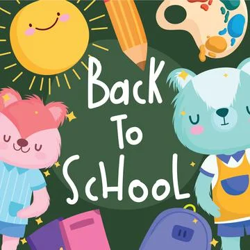Back to school squirrel bear and icons vector design Illustrazione stock